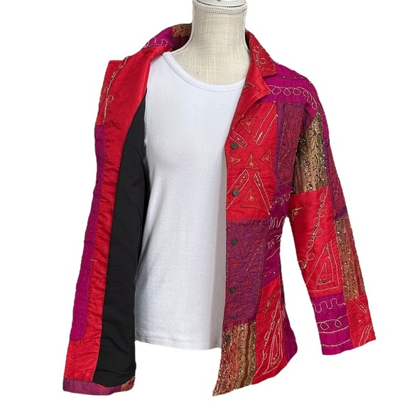 Vintage Chico's Patchwork Embroidered Beaded Embroidery Jacket Size: 1 - Picture 2 of 13